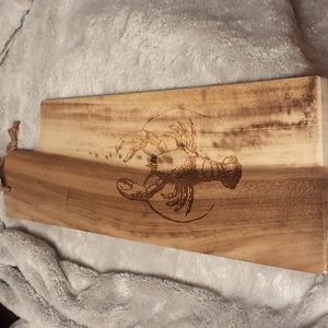 NWT Acacia Wood Cutting Board with Lobster Engraving